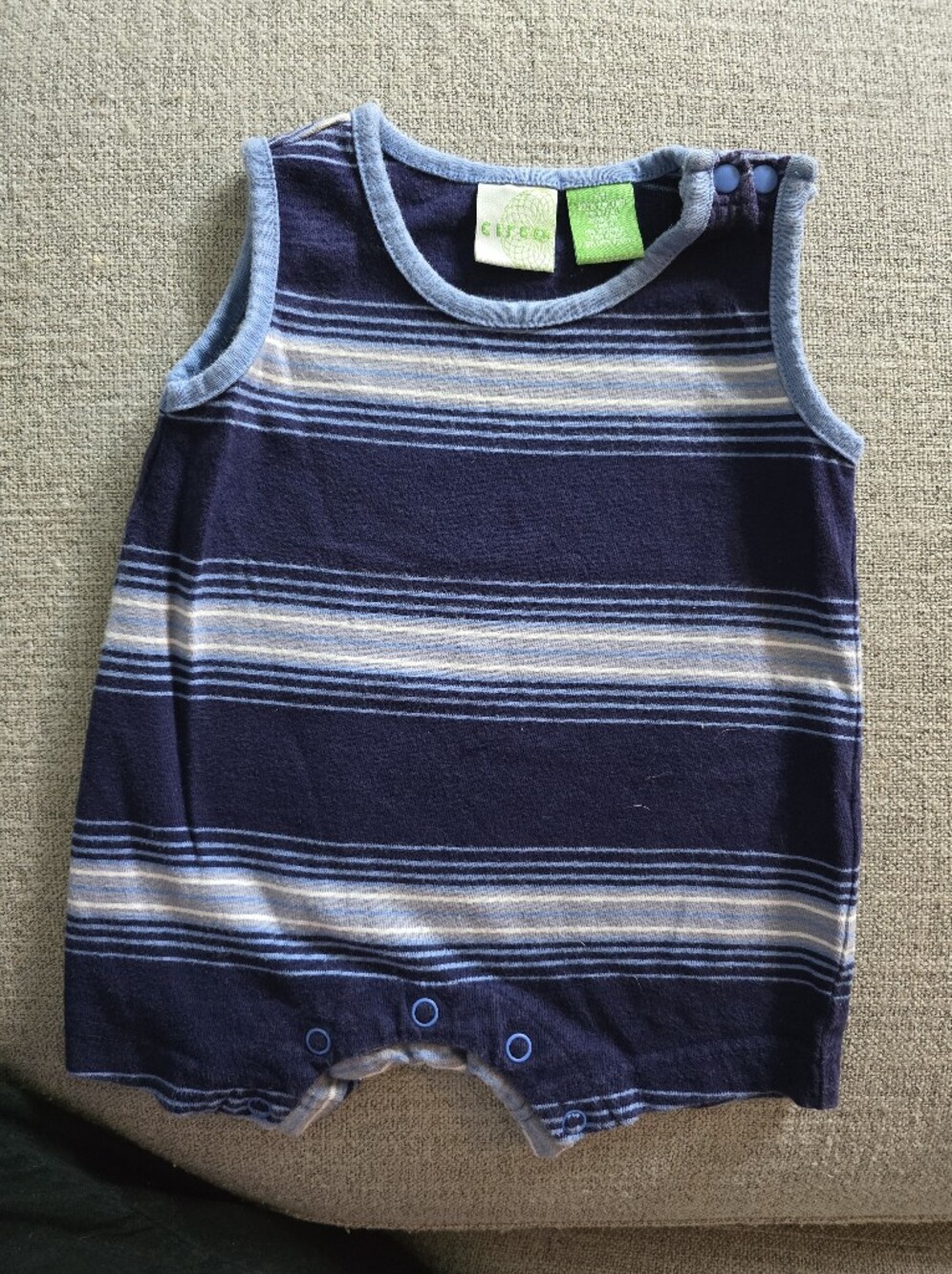 Vintage Circo Navy, Light Blue & White Striped 6m Romper